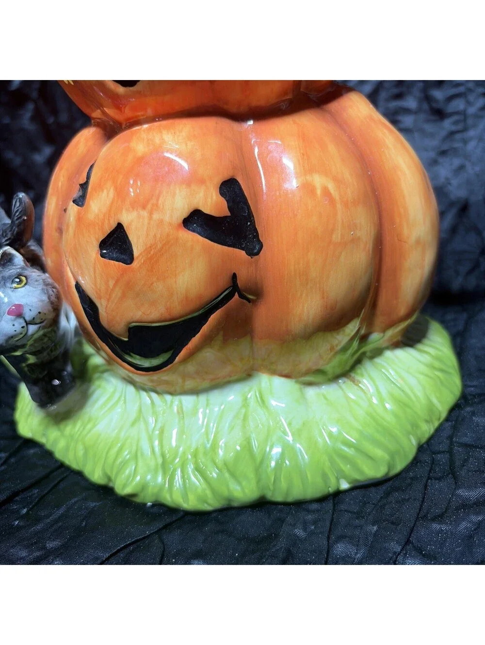 Astor Lane Triple-stacked Jack-O-Lantern With Cat And Witches Hat centerpiece